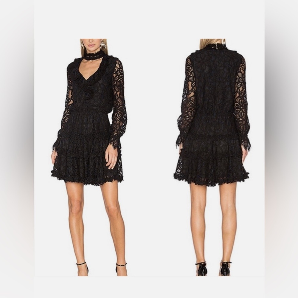ALEXIS Black Catalina Choker Fit & Flare All Over Lace Dress